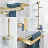 Badtillbehör Set Nordic Style mässing Solid förtjockad handduk Rack badrum vägg hängande borstade guld el tillbehör