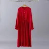 Casual Dresses Lace Up Women 'Vintage Stand Collor Cotton Linen Dress Långärmning Party Dresse Robe Spring Autunm Vestidos