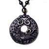 Pendant Necklaces Natural Black Obsidian Carved Car Men Women Chinese Ancient Hollow Dragon PiXiu Kylin Blessing Lucky Necklace Jewelry