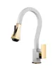 Kitchen Faucets White & Gold Faucet Pull Out Brass Square Sink Mixer Tap Cold Single Handle Deck Mounted Rotating Chrome/Black