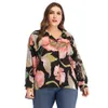 T-shirt grande taille pour femmes, chemisiers grande taille pour dames, mode d'automne décontractée, élégante, luxueuse, style de vacances, haut imprimé à revers, vêtements pour femmes L-4XL surdimensionné 230216