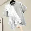 Kvinnors blusar sommar kvinnor t-shirts svart ruffle mesh tee vanlig kort ärm korea mode bomull top 2023 casual japansk stil