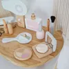Beauty Fashion Girls Play Play Kid Make up Beautiful Makeup Set Tairdressing Simulation Toy Wooden For Girls Children Commetic 230216