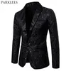 Costumes pour hommes Blazers noir Jacquard bronzant Floral Blazer hommes marque de luxe simple bouton Costume veste hommes de mariage scène Costume Homme 2XL 230216