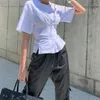 女性用Tシャツファッションスリムフィットコルセットショートセクション幅の肩のスリーブホワイトラウンドネック胸Tシャツトップ