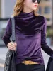 Kvinnors T -skjortor Vinter Turtleneck Velvet Shirt Women Casual Elegant Solid Autunm Tops Fashion 2023 Spring Long Sleeve -