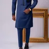 Mäns spårningsdräkter Muslimska män passar Bluetwo Piece Loose Dashiki Top Print African Mid Length Men's Casual Shirt Pants 2023 Fashion