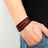 Charm Bracelets Black Red Multilayer HandWoven Leather Wrap Vintage Style Mens Bangles Male Gift Wristband Jewelry 230215