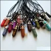 Colliers pendentifs Qualité de mode Natural Stone Crystal Pilier Chakra Collier Pendum pour femme Chaînes en cuir bijoux Livraison Dh4rd