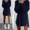 Suéteres de mujer Suéter de mujer Ocio Suelto Cremallera O-cuello Jersey Color sólido Tejido de manga larga Jersey femenino Top
