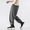 Men's Pants Plus Size Men Jogger Cotton Linen Loose Casual Elastic Waist Black Gray White Streetwear Trousers Big 5XL 6XL 7XL