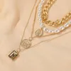 Łańcuchy mody monety klejnot dla kobiet naszyjnik barokowy wielowarstwowy Pearl Choker Sweater łańcuch biżuterii