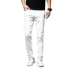 Brand Fashion Men's Jeans Korean Version Slim Fit Stretch Trousers Pure White