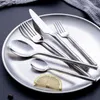 Dinnerware Sets 18/10 Flatware Set Stainless Steel Steak Knife Fork Bamboo Design Golden Silver Cutlery For 6