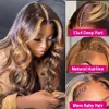 Perruque Lace Front Wig Body Wave brésilienne longue 36 pouces, perruque synthétique à reflets blond ombré résistante à la chaleur pour femmes