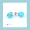 Stud Natural Gem Stone Crystal Tiger Eye Rose Quartz Turquoises Amethyst Opal Beads Earring For Women Stainless Steel Earrings Drop Dhvyt