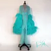 Brautjungfernkleid Mint Straußenfeder Damen Nachtwäsche Bademantel Langer Tüll Kimono Morgenmantel Babydoll Gürtel Dessous Bademantel Luxushose