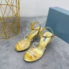 High Women's Heel Slippers Crystal Diamond Disc Silk Bridal Sandals 9cm Fashion Sexy Dress Shoes Size 35-41 Original Quality