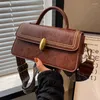 Sacchetti da sera Coffee Vintage Texture Women Bag Autumn and Winter Fashion Lady Square Handbag Teckle Buckle Nappel Spalla Crossbody