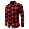 Men's Dress Shirts Plaid Long Sleeve Business Shirt Tops Slim Fit Formal 230216