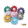 Charms Sier Color Snap Button Women Sunflower Jewelry Findings Crystal Rhinestone 18Mm Metal Snaps Buttons Diy Bracelet Cloth Jewell Dhkba