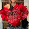 Womens Jackets Y2K Retro American Loose Printing Jacket Red Spider Long Sleeve Zip Up Gothic Punk Fashion Casual Sweatshirts 230215