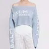 Kadınların Sweaters Tasarımcı Gömlek Mektubu Jakard Hoodie Tek Kelime Yakalama Krep Sweatshirt Dış Giyim Gevşek İnce Kısa Bölüm Uzun Kollu Örgü Y9X5
