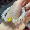 Strand Beaded Strands Natural Chalcedony Agate Lotus Gold Plated Wrist Bracelet Transfer Bead Valentine's Day Gift Bracelets For Women Girls