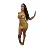 2023 Designer Sexy Dress Summer Women Cut Out Bodycon Mini Dresses Female Sleeveless Inclined Shoulder Bright Skinny Dress Night Club Party Wear Wholesale 9276