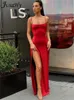 Casual Dresses Jusahy Elegant Vestidos Outfits Women Spaghetti Strap Sexig Slit Solid Slim Lady Ankel Fashion Classic Long Maxi 230216