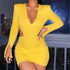 Casual Dresses Sexy Cut Out Bodycon Dress Women Elegant V-Neck Long Sleeve Party 2023 Autumn Winter Mini Black Red Club Outfits