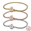 Charm Bracelets 925 스털링 실버 트리콜러 기본 체인 스파클링 크라운 크라운 크라운 크라운 오리지널 브랜드 여성 DIY 보석 선물 230215