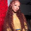 Brun rougeâtre foncé tonnelier Deep Curly Lace Front Wig Copper Red HD 360 Full Lace Frontal Perruques de cheveux humains Couleur d'automne Deep Wave Lace Wigs