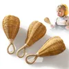 Rattles Mobiles 3PC Baby Rattan Handbell Sand Hammer Musical Rattle Hand Woven Crib Mobiles Toy BPA Gratis spädbarn Attetion Training Toys Kids Gift 230216