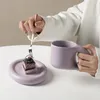 Koppar tefat 300 ml kreativt handgjorda fetthandtag mugg och oval platta personlig keramisk kopp tefat för kaffe te mjölk kaka nordisk hem