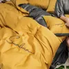 Bedding Sets Long Staple Cotton Embroidered Plain Color Four-piece Household Must Four Seasons Universal Luxury Yellow Gray