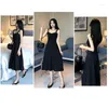 Abiti casual Elegante abito nero senza spalline Donna Vita alta Backless A-Line 21 Estate Slim Abiti stile francese Donna CX1656