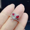 Bagues en grappe cadeau naturel réel et rubis bague en argent sterling 925 bijoux fins