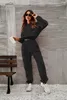 여자 2 피스 바지 조각 조각 긴 소매 후드 스웨트 셔츠와 추출 주름 캐주얼 한 느슨한 스포츠웨어 슈트