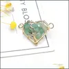 Charms Natural Stone Pendants Heart Shape Reiki Heal Tree Of Life Connectors For Jewelry Making Diy Women Necklace Gifts Drop Delive Dhe4J