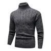 Мужские свитера Стильный мужской свитер мягкий поворот текстура с кожей зимой чистый цвет тонкий пуловер холодный