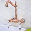 Grifos de lavabo de baño Doble manija Doble orificio Montaje en pared Grifo de lavabo Grifo giratorio de cobre antiguo Cocina Fría y grifo mezclador DNF953