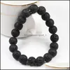 Pulseras con dijes 6 mm 8 mm 10 mm cuentas de piedra volcánica natural hebra negra lava hombres pulsera aromaterapia aceite esencial difusor brazalete Dhyae