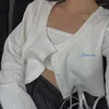 Magliette da donna Maglietta da donna con motivo a lettera Crop Top Scollo rotondo Manica lunga Abbottonatura T-shirt E Cardigan per ragazza Y2k Harajuku Streetwear