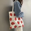 Duffel Bags Ladies Strawberry Printed Shoulder Bag Hand Canvas Green Shopping Large Capacity Folding Handbag
