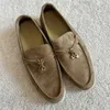 Designer Loropiana Charms Sapatos LP Lofo Novo salto plano de um pé de couro de outono de outono comutora suave