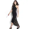 Casual Dresses Sexy Women Summer Black Long Maxi Party Dress Flower Print Boho Halter Sleeveless Floral Patchwork Lace Vestidosfor