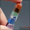 Stone 13X48Mm 7 Chakra Hexagonal Column Natural Crystal Mosaic Craft Gift Yoga Hand Play Odornment Decoration Drop Delivery Jewelry Dh2M9