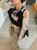Женская футболка KOSAHIKI контрастная укороченная футболка женская Y2k модные полые футболки с длинными рукавами летние корейские уличные сексуальные облегающие топы Y2k 230215
