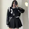 Kvinnorjackor Deeptown Gothic Croped Baseball Women Black Fashion Streetwear Vintage Eesthetic Bomber Jacket Autumn Trend Coat 230216